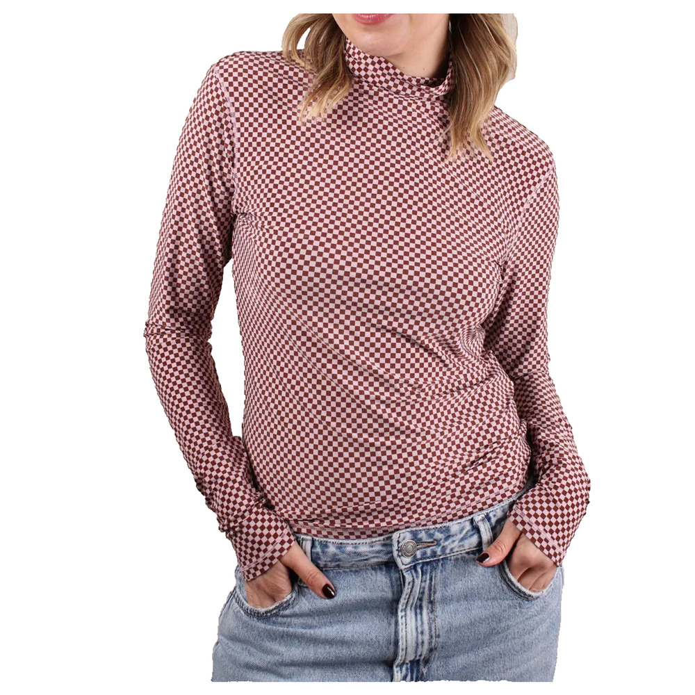 Levi’s Second Skin T-Shirt Checkered Mock Neck top Rosa 2X A003227 - Picture 2 of 8